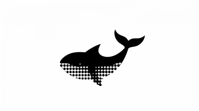 a black and white picture of a whale with a half circle pattern on it's back and a half circle pattern on the front of it's tail.