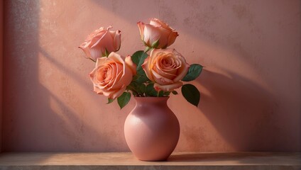Peach Roses in a Pink Vase 40
