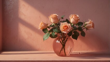 Peach Roses in a Pink Vase 39
