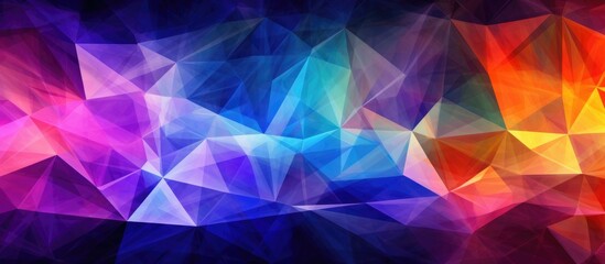 A vibrant and dynamic display of multicolored abstract triangles arranged in a kaleidoscope pattern. The triangles vary in size, shape, and hue, creating a visually striking and energetic composition. - obrazy, fototapety, plakaty