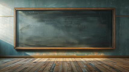 Empty chalkboard in an empty class room
