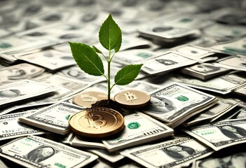 money tree growing from coins