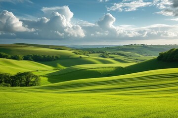 Rolling Green Hills under Cloudy Skies