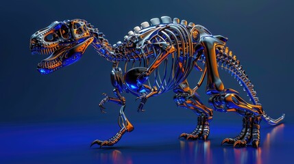 Obraz premium A futuristic mechanical dinosaur with a sleek metallic design