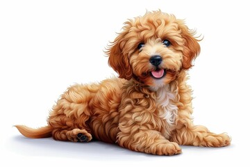 Digital art of a happy, smiling dog with curly golden fur