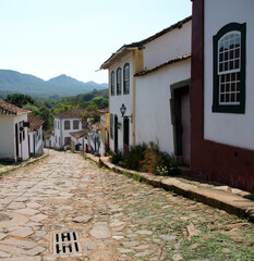 irregular stone slope with well-preserved old houses in the historic center of Tiradentes
