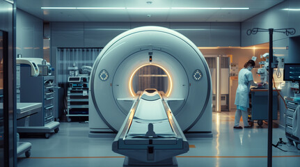 Magnetic resonance imaging (MRI) technology scanner in medical center room among another diagnostic devices.A Realm of Scientific Exploration Laboratory - A Realm of Scientific. Helth care concept.