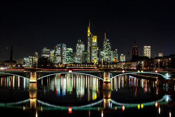 Fototapeta na wymiar Panorama of the skyline Frankfurt am Main at twilight