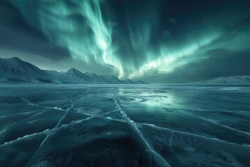 Northern Lights Over Frozen Lake