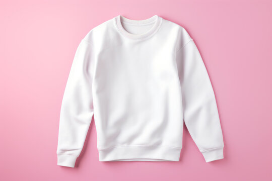 White Crew Neck Sweatshirt Mockup On Pink Background