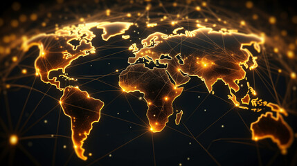 Global Network Connectivity World Map with Electricity Lines