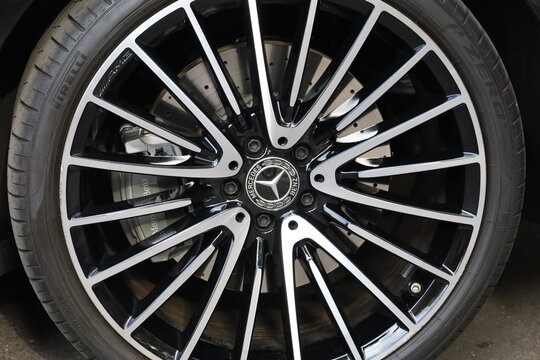 Paris France 09 06 2023 : closeup detail of a premium car ,Mercedes Benz maybach
