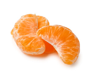 Fresh tangerine segments on white background