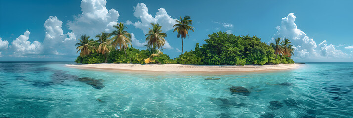 Tropical Maldives Island with White Sandy Beach,
Beach landscape with blue water and palm trees digital fine art
