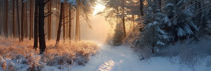 Golden Sunrise Over a Winter Wonderland Trail