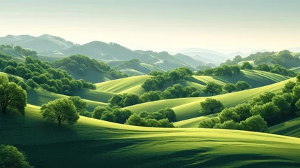 Fotobehang Tranquil Landscape of Undulating Hills and Forests © Landscape Planet