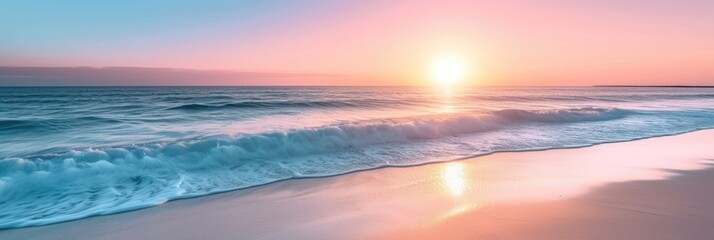 Pastel Sunrise Over Tranquil Waters - obrazy, fototapety, plakaty