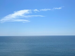 Blue ocean water and sky.