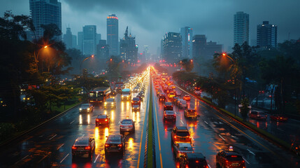 Obraz premium Building and traffic of Jakarta city, Indonesia.