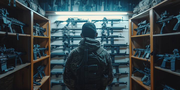 man choosing gun