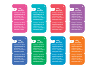 Infographic template for world of technology, business, IT, food, industry. colorful cards infographic template. eight options information template