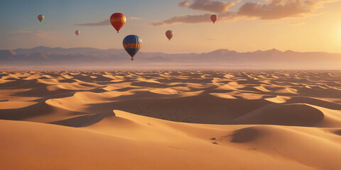 hot air balloon over a sand dunes desert - 750938113
