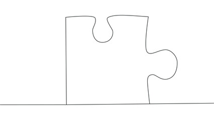 One line connecting puzzle pieces in one continuous line. Puzzle element.