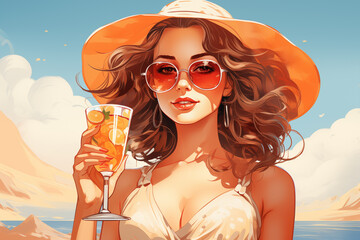 Summer elegance with refreshing cocktail - chic illustration for seasonal fashion and lifestyle