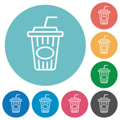 Disposable cup with straw outline flat round icons