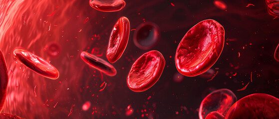 Red blood cells in a vein. Blood curculation. Leukemia