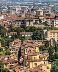 Fototapeta na wymiar Bergamo old town seen from San Vigilio hill, which offers an amazing view of the upper town (Citta Alta), Lombardy, Italy