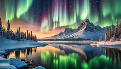Foto auf Leinwand Magical Aurora in the Mountains: An Unforgettable Experience © Anita