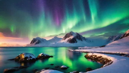 Tuinposter Magical Aurora in the Mountains: An Unforgettable Experience © Anita