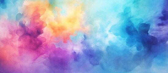 A dynamic abstract painting featuring a blend of vivid blue, pink, and yellow hues. The colors intertwine and create a sense of movement and energy on the canvas, adding depth and visual interest to - obrazy, fototapety, plakaty