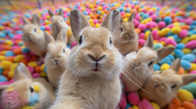adorable group of sweet rabbits taking a selfie