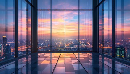 large glass windows with city view Generative AI