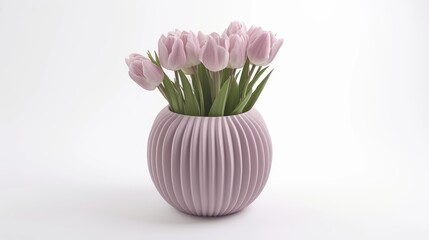 Obraz premium a vase filled with pink flowers sitting on top of a white table next to a vase filled with pink tulips.
