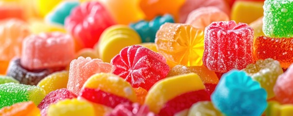 Colorful sweet candy food wide background