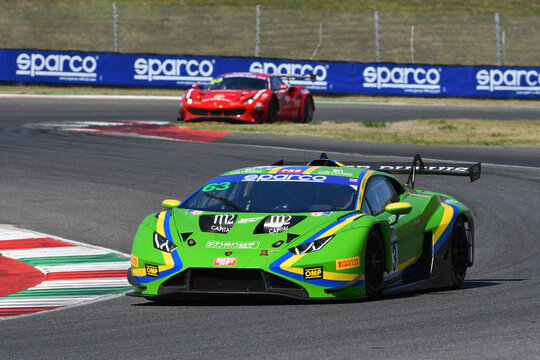 Scarperia, 29 September 2023: Lamborghini Huracan Evo 2 of team Vsr drive by Liberati Edoardo and Michelotto Mattia in action during practice of Italian Championship at Mugello Circuit. Italy..