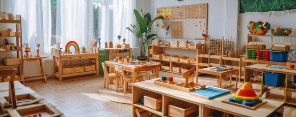 Fototapeta na wymiar Playful kindergarten classroom or Montessori