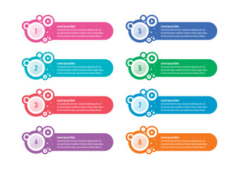 Obraz premium Infographic template for business, technology, IT, food, industrial world. colorful strips infographic template. eight steps information template