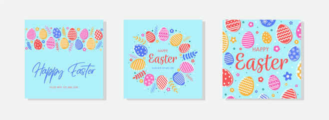 Fototapeta na wymiar Happy Easter. Greeting card concept in modern minimal style. Background with Easter eggs. Collection. Vector illustration