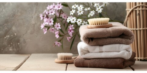 Fototapeta na wymiar Luxury spa, towels and spa setting on table