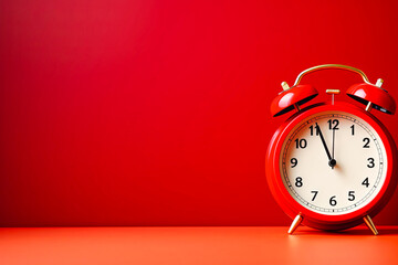 alarm clock on the table, on a colored background