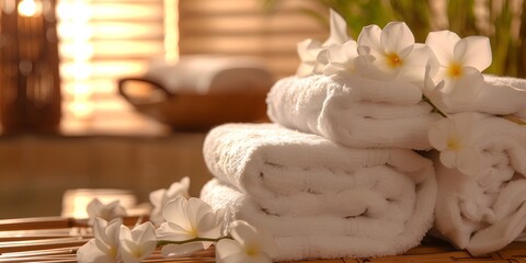 Luxury spa, towels and spa setting on table