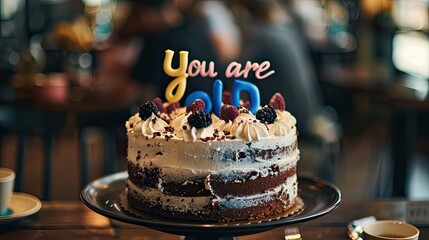 Whimsical Birthday Cake with Bold Message About Age