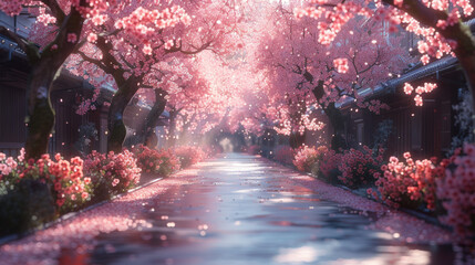 Cherry blossoms in Hirosaki, Japan.