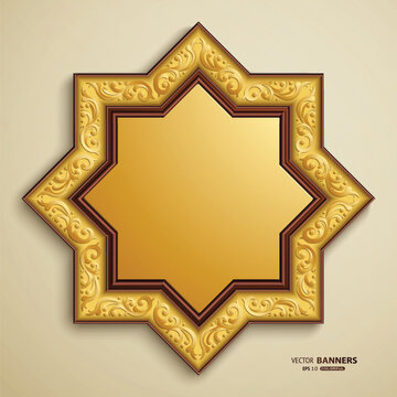 Geometric golden frame with floral design
