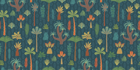 Ethnic tropical seamless pattern with palms. Modern abstract design for paper, cover, fabric, interior decor and other