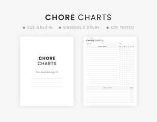 Editable Printable Chore Charts for Kids and Adults Vector File Black and White Color Letter Size Template